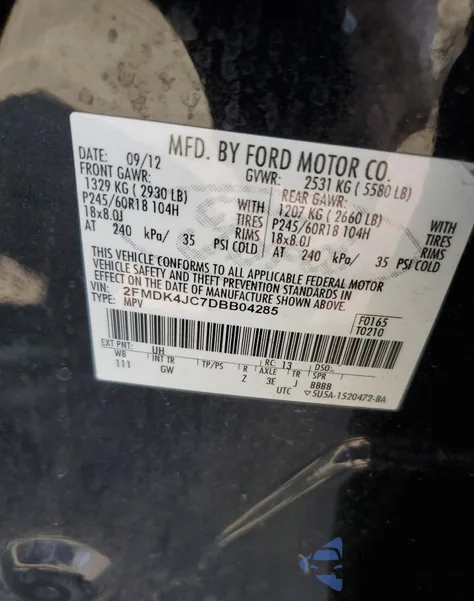 2013 Ford Edge Sel из США, поврежденный, VIN 2FMDK4JC7DBB04285